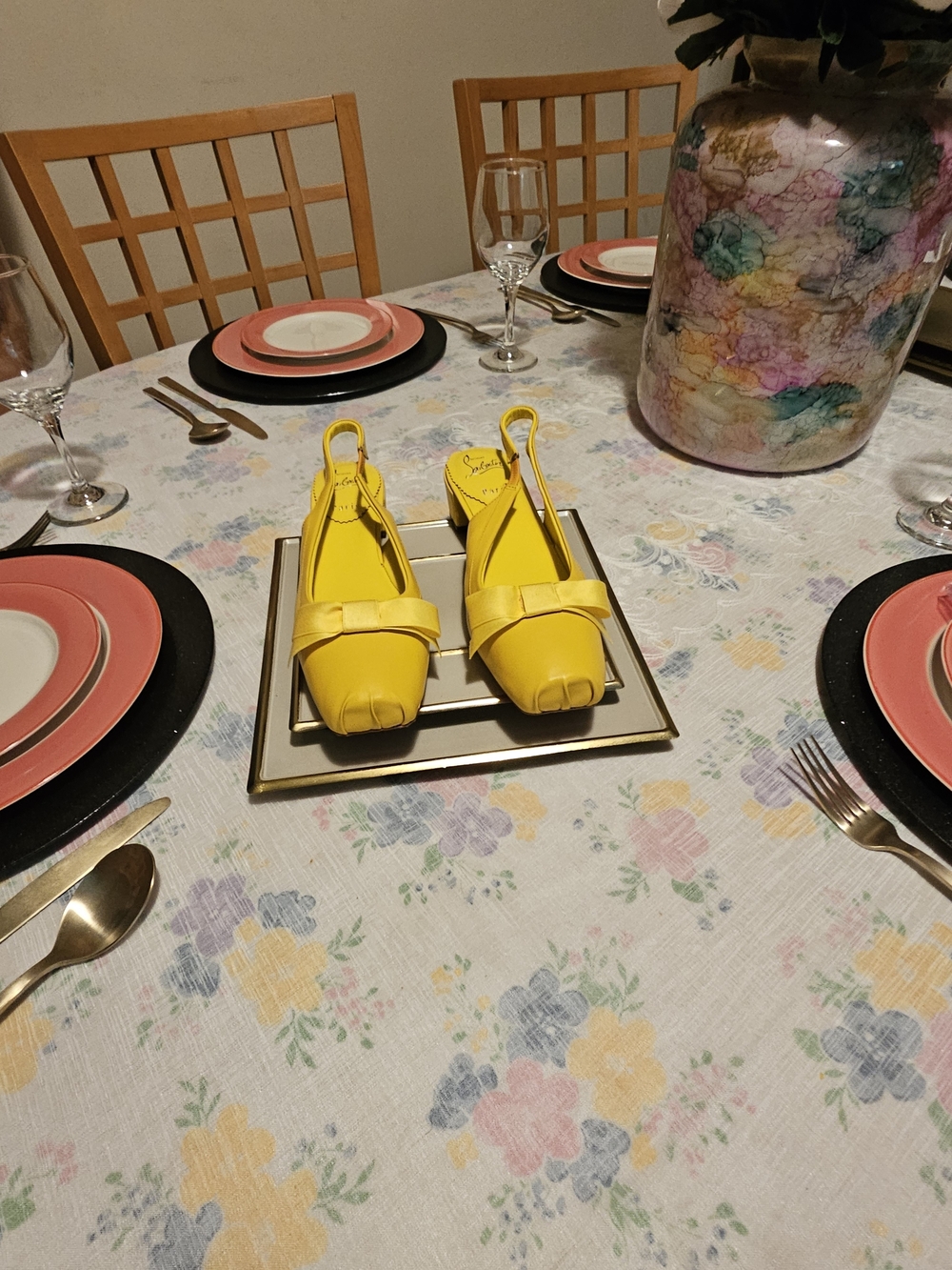 Christian Louboutin Bright Yellow Slingback Flats With Bow